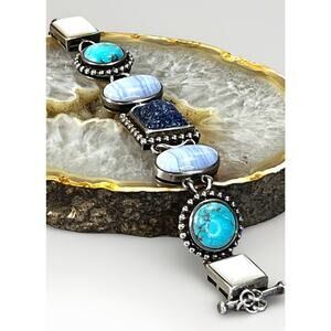 Whitney Kelly Sterling Silver Multi Gemstone Turquoise Lapis MOP Bracelet- 51.8g